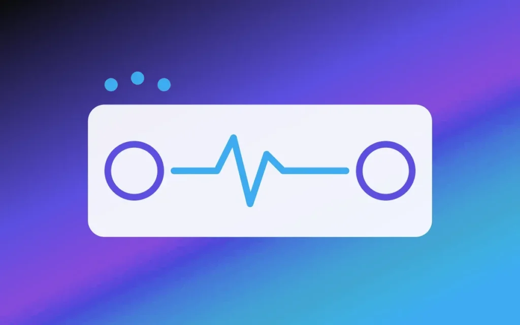 A heartbeat pulse line between two spotlights, on a magenta gradient