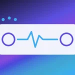 A heartbeat pulse line between two spotlights, on a magenta gradient
