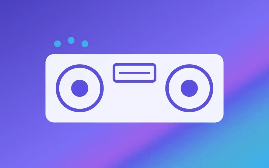 Two eyes flanking a speech box being measured, on a violet gradient