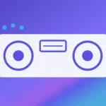 Two eyes flanking a speech box being measured, on a violet gradient